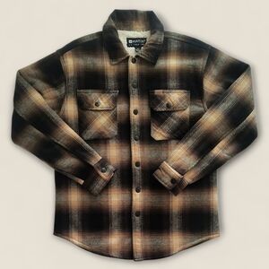 Matix Cliff Flannel Sherpa Lined Plaid Brown Tan & Black Shirt Jacket Size Small